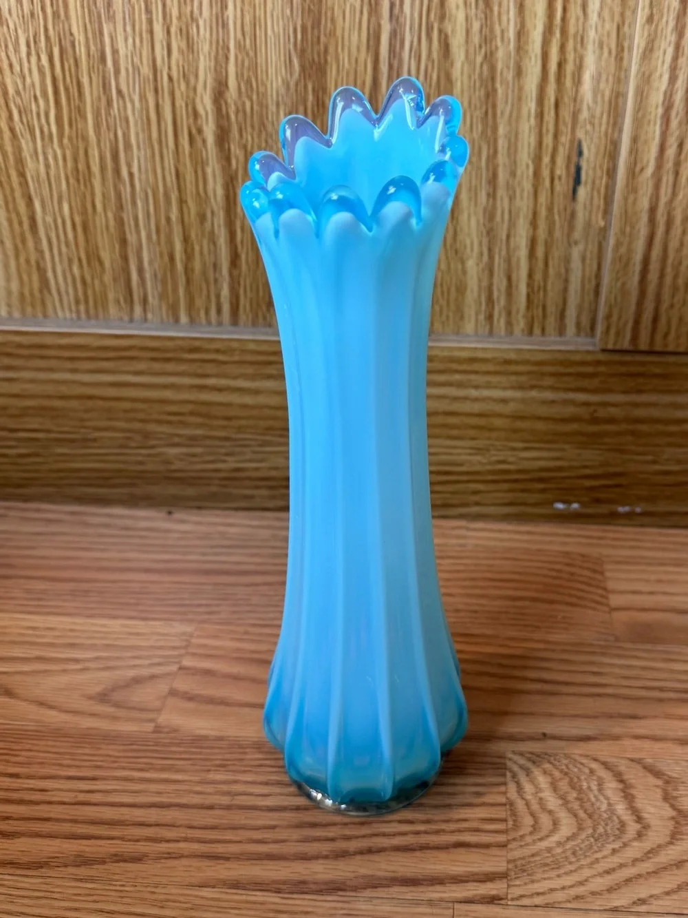 Vintage 12 Finger Fostoria Glass Co. Swung 1960's Vase Fostoria Blue Opalescent